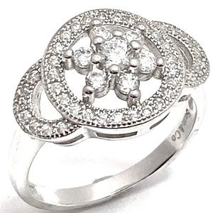 .925 Sterling Silver & White Gold Plated, White Sapphire Ring Size 7